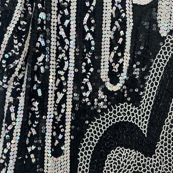 Vintage Royal Feelings Silk Black/White Sequin Blouse Size M - Picture 3 of 6